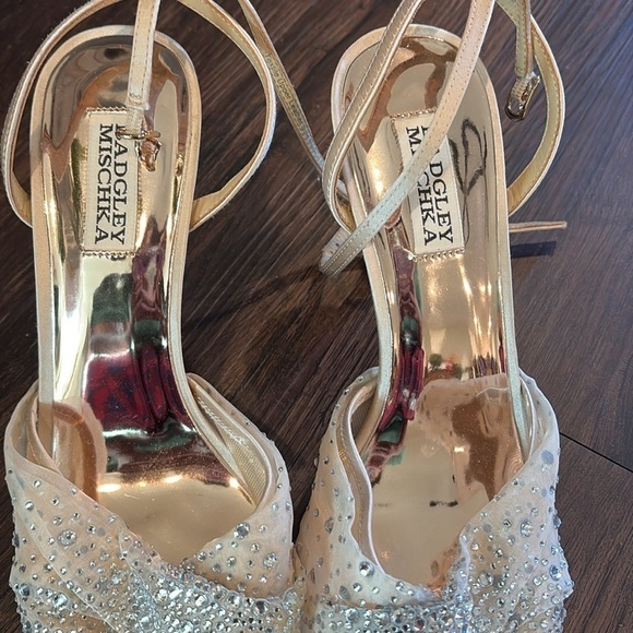 Badgley Mischka Cameryn Mesh Rhinestone Embellished Ankle Strap Dress Heels - Picture 3 of 7